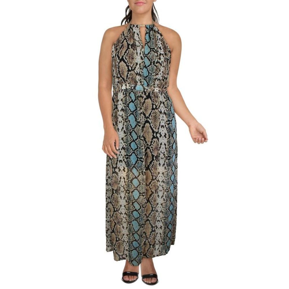 Guess Womens Black Chiffon Snake Print Halter Maxi Dress NWOT